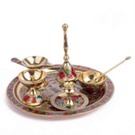 Ravishing 7 Pc Brass Puja Thali Set with Premium Velvet Box (8 Inch)