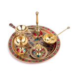 Ravishing 7 Pc Brass Puja Thali Set with Premium Velvet Box (8 Inch)