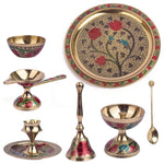 Ravishing 7 Pc Brass Puja Thali Set with Premium Velvet Box (8 Inch)