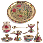 Ravishing 8 Pc Brass Puja Thali Set with Premium Velvet Box (10 Inch)