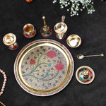 Ravishing 8 Pc Brass Puja Thali Set with Premium Velvet Box (10 Inch)
