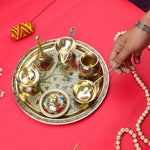 Ravishing 8 Pc Brass Puja Thali Set with Premium Velvet Box (10 Inch)