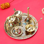 Ravishing 7 Pc Brass Puja Thali Set with Premium Velvet Box (8 Inch)
