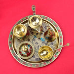Ravishing 7 Pc Brass Puja Thali Set with Premium Velvet Box (8 Inch)