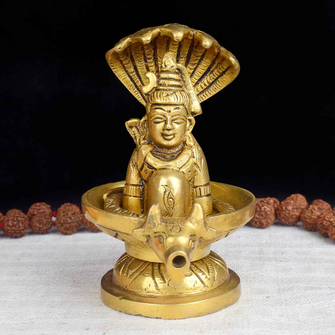 4.7 Inch Brass Shivalingam and Sheshnag Figurine