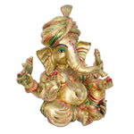 17.3 Inch Handcrafted Ganpati Brass Idol – Antique Gold Finish