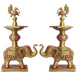 12.2 Inch Brass Elephant Diya Stand for Pooja Home Temple Décor