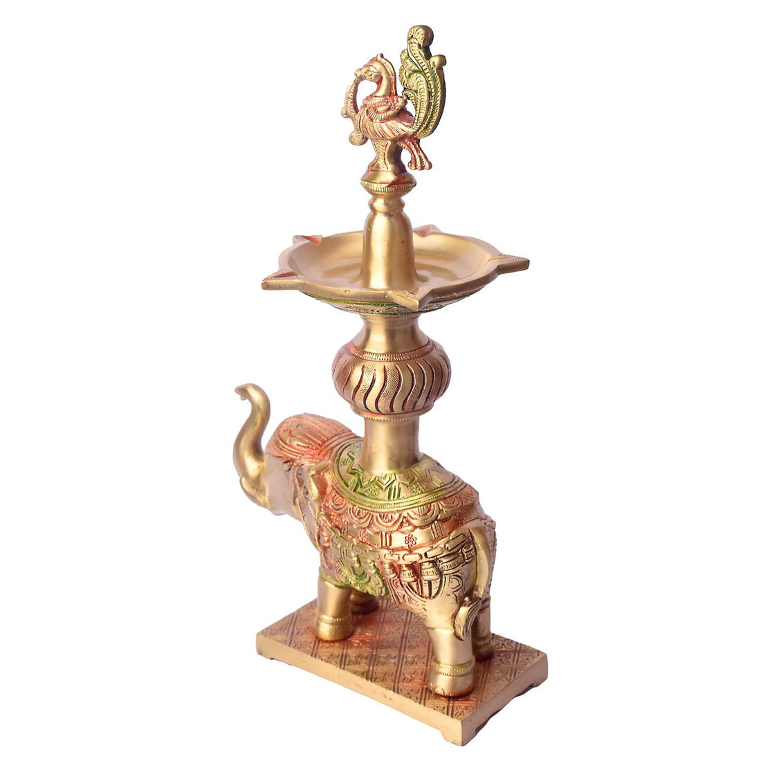 12.2 Inch Brass Elephant Diya Stand for Pooja Home Temple Décor