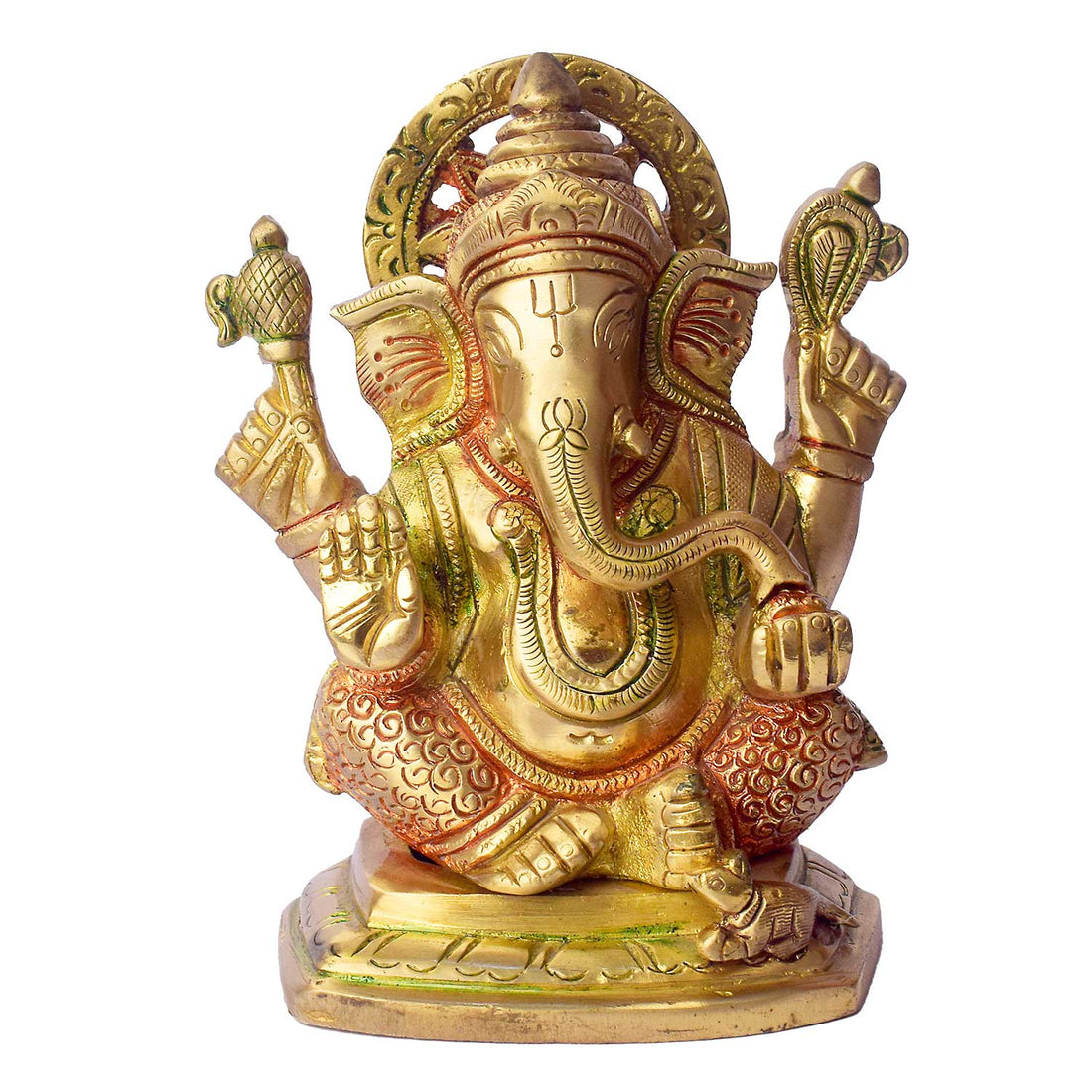 5.4 Inch Multicolor Brass Lord Ganesha Idol for Home Mandir