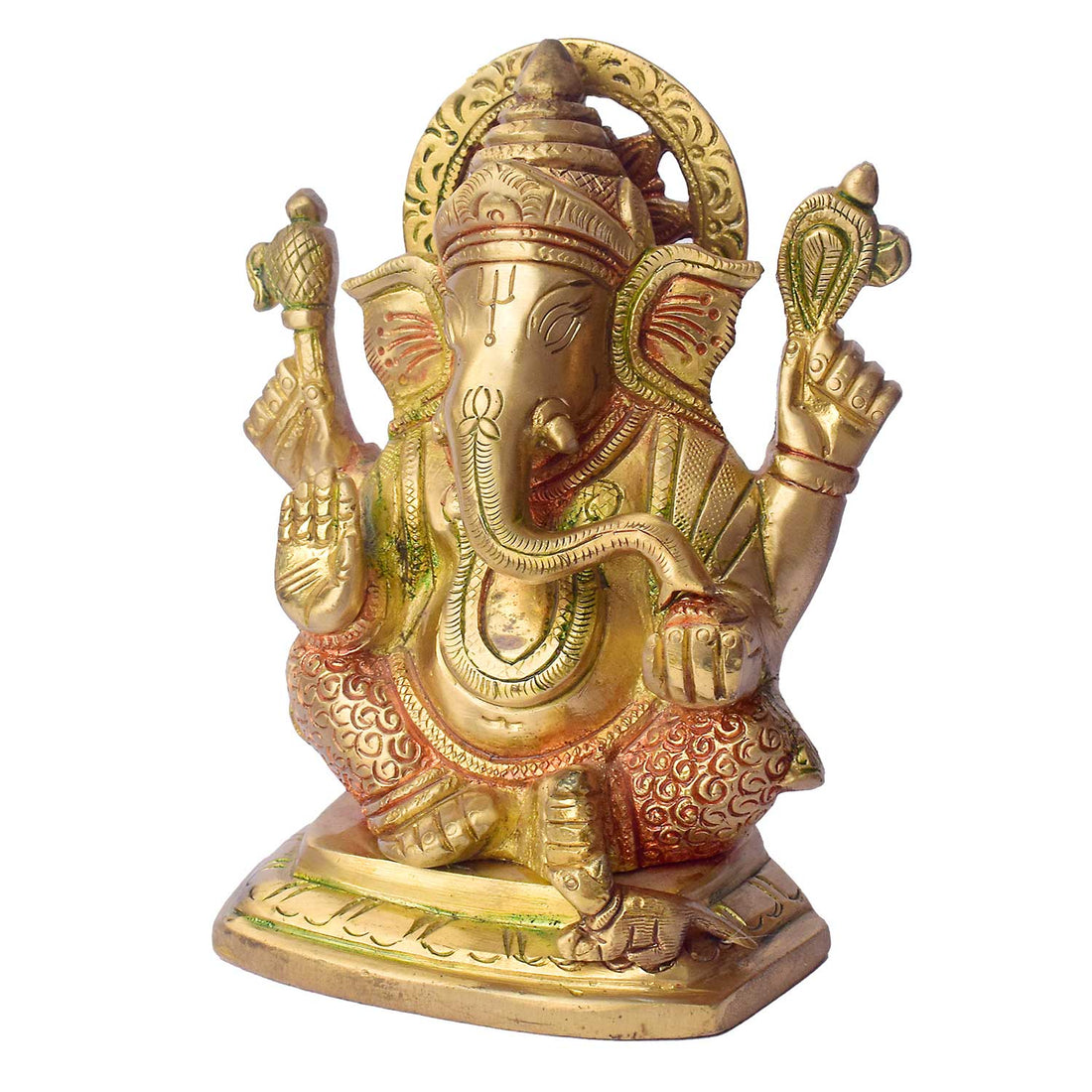 5.4 Inch Multicolor Brass Lord Ganesha Idol for Home Mandir