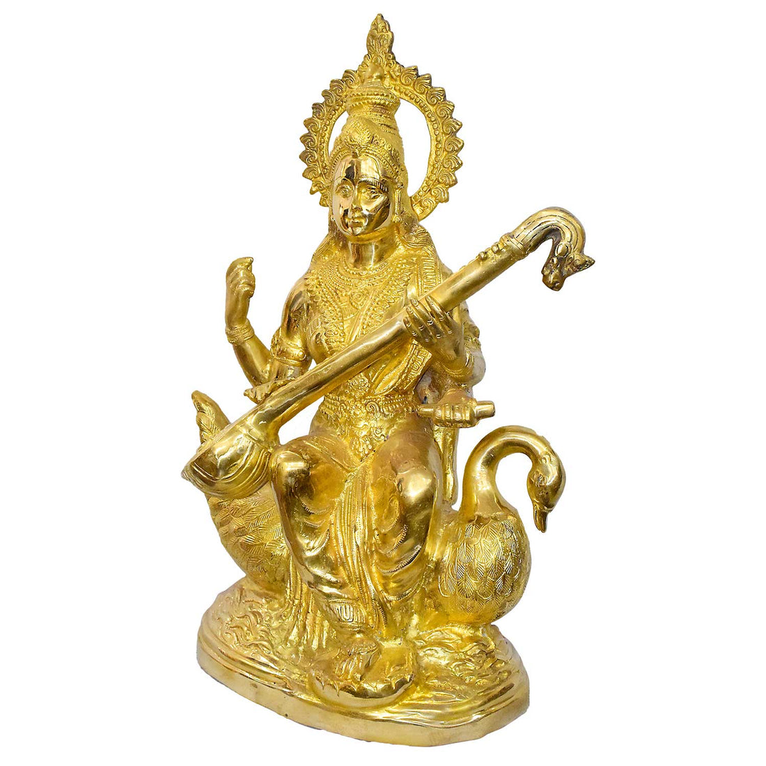 29 Inch Goddess Saraswati Brass Murti – Divine Goddess of Wisdom & Arts