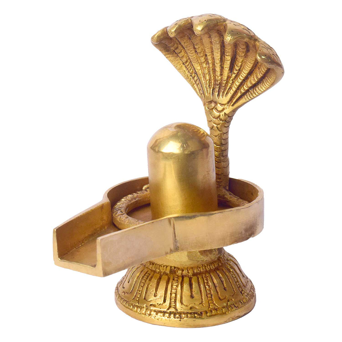 4.7 Inch Handcrafted Brass Shivling with Sheshnag