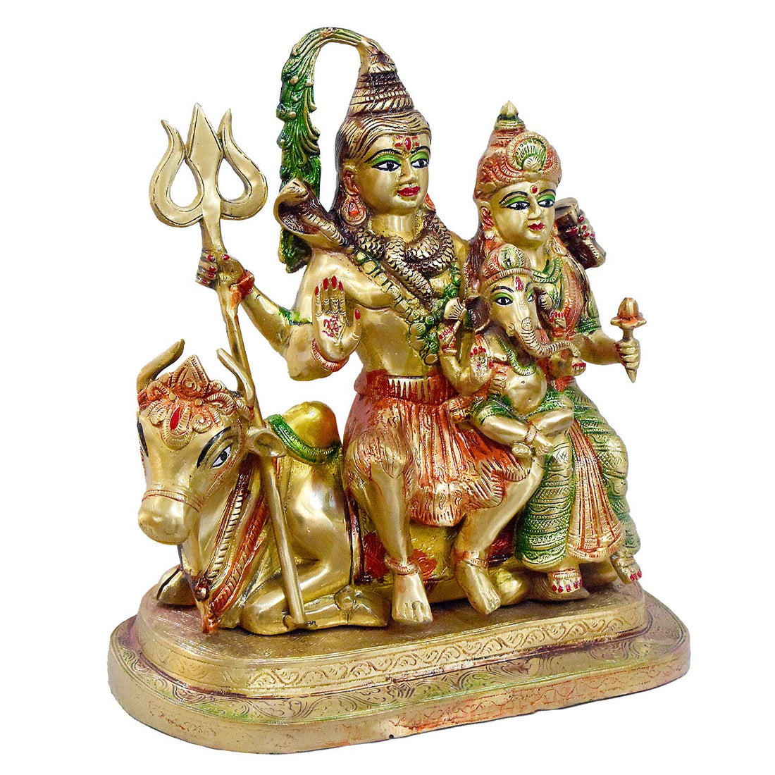 14 Inch Brass Shiv Parivaar Idol with Nandi