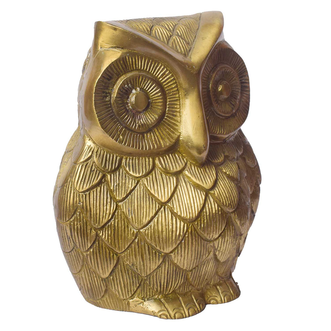 6.9 Inch Brass Engraved Owl (Lakshmi Vaahan) Statue