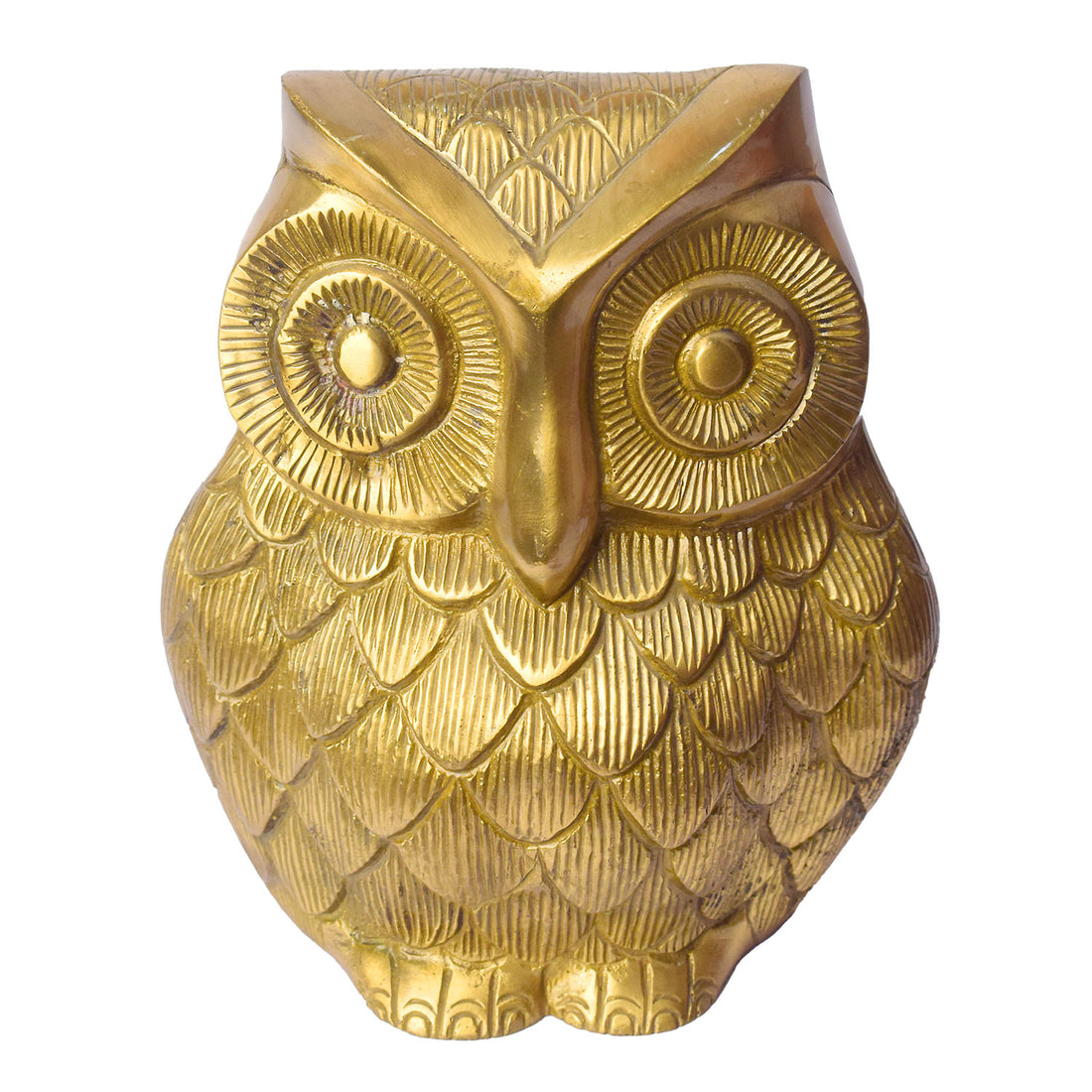 6.9 Inch Brass Engraved Owl (Lakshmi Vaahan) Statue