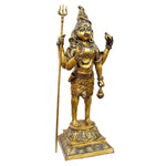 40 Inch Brass Standing Lord Shiva Statue - Idol with Trishul & Damaru