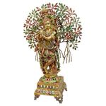 34 Inch Large Brass Krishna Under Kalpavriksha Tree Statue