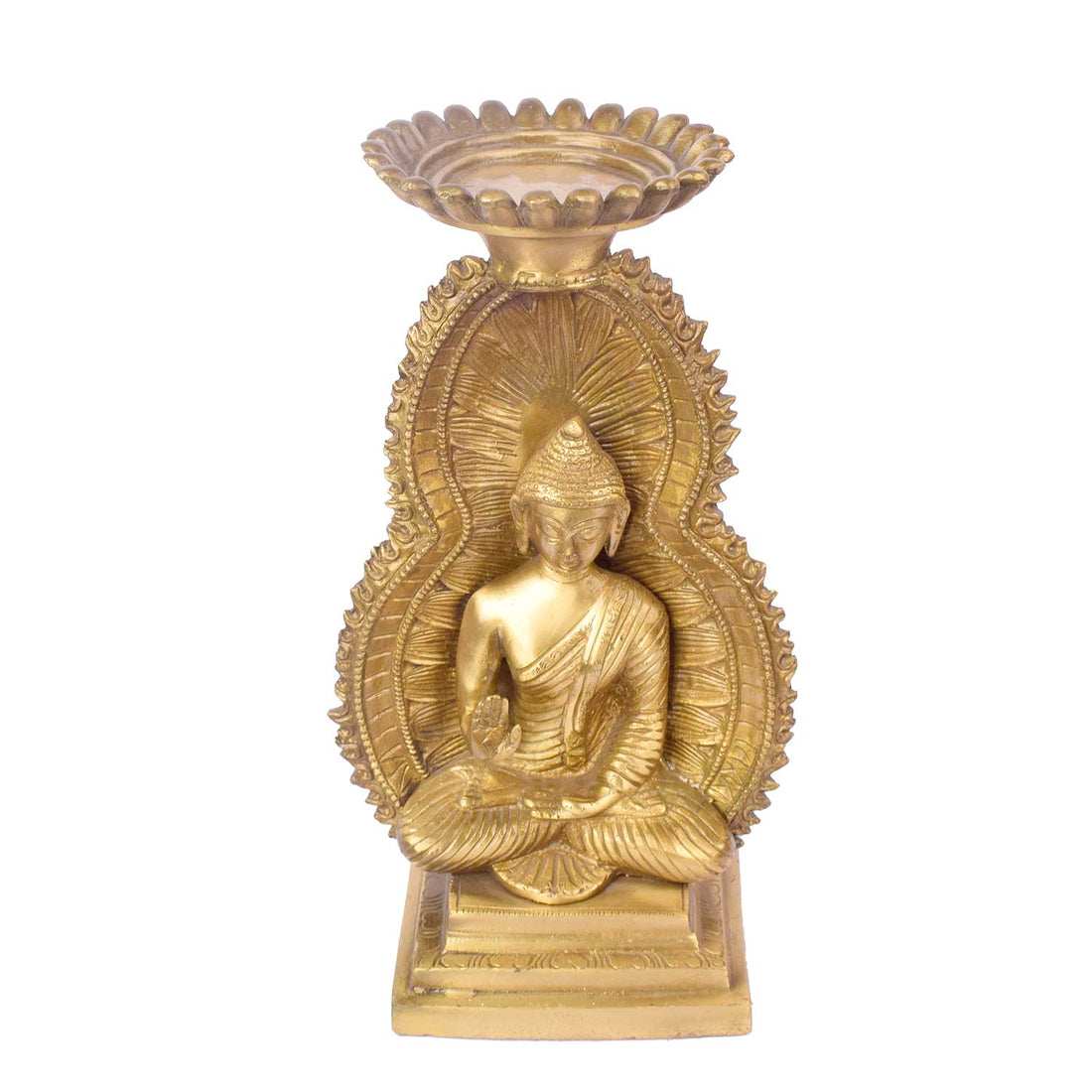 11.4 Inch Sculpted Brass Buddha Candle Stand