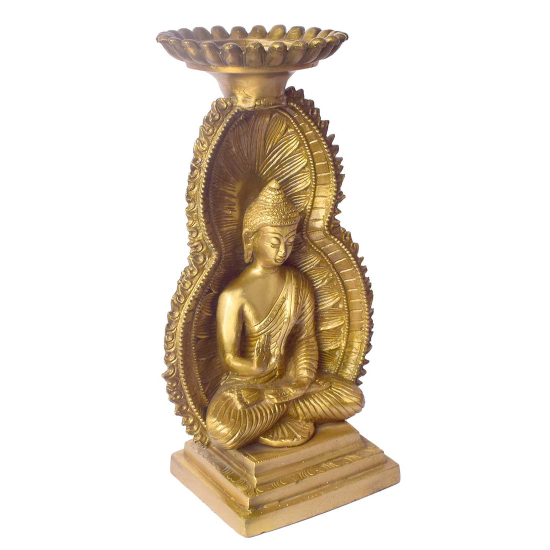 11.4 Inch Sculpted Brass Buddha Candle Stand