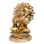 17 Inch Seated Brass Hanuman on Lotus Throne