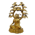 35 Inch Brass Meditating Buddha Under Turtle & Bird Tree Statue