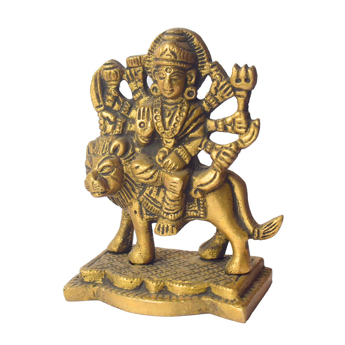 3.1 Inch Brass Sherawali Mata Idol with Base – Divine Blessings for Home & Car