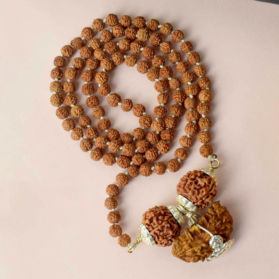 Certified 1, 6 & 7 Face Nepali Rudraksha Mala (Mukhi Kavach Silver Capping)