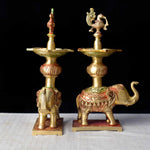 12.2 Inch Brass Elephant Diya Stand for Pooja Home Temple Décor