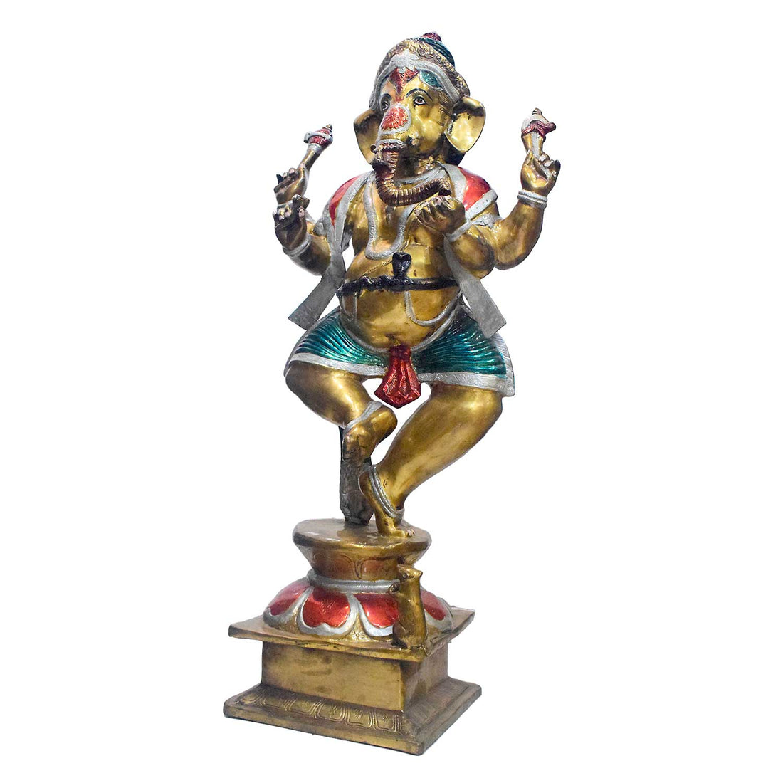 42 Inch Large Brass Standing Ganesha Statue with Modak & Lotus