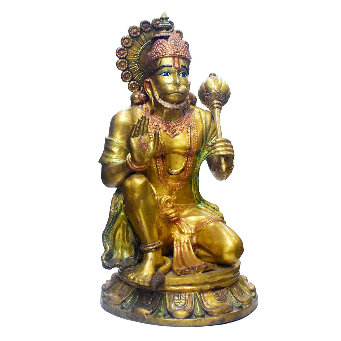 38 Inch Handcrafted Brass Seated Hanuman Statue