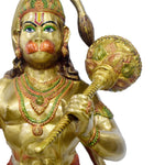74 Inch Brass Hanuman Statue in Dynamic Pose - Holding Gada