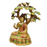 30 Inch Large Brass Buddha Under Mango Tree with Birds Statue