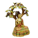 30 Inch Large Brass Buddha Under Mango Tree with Birds Statue