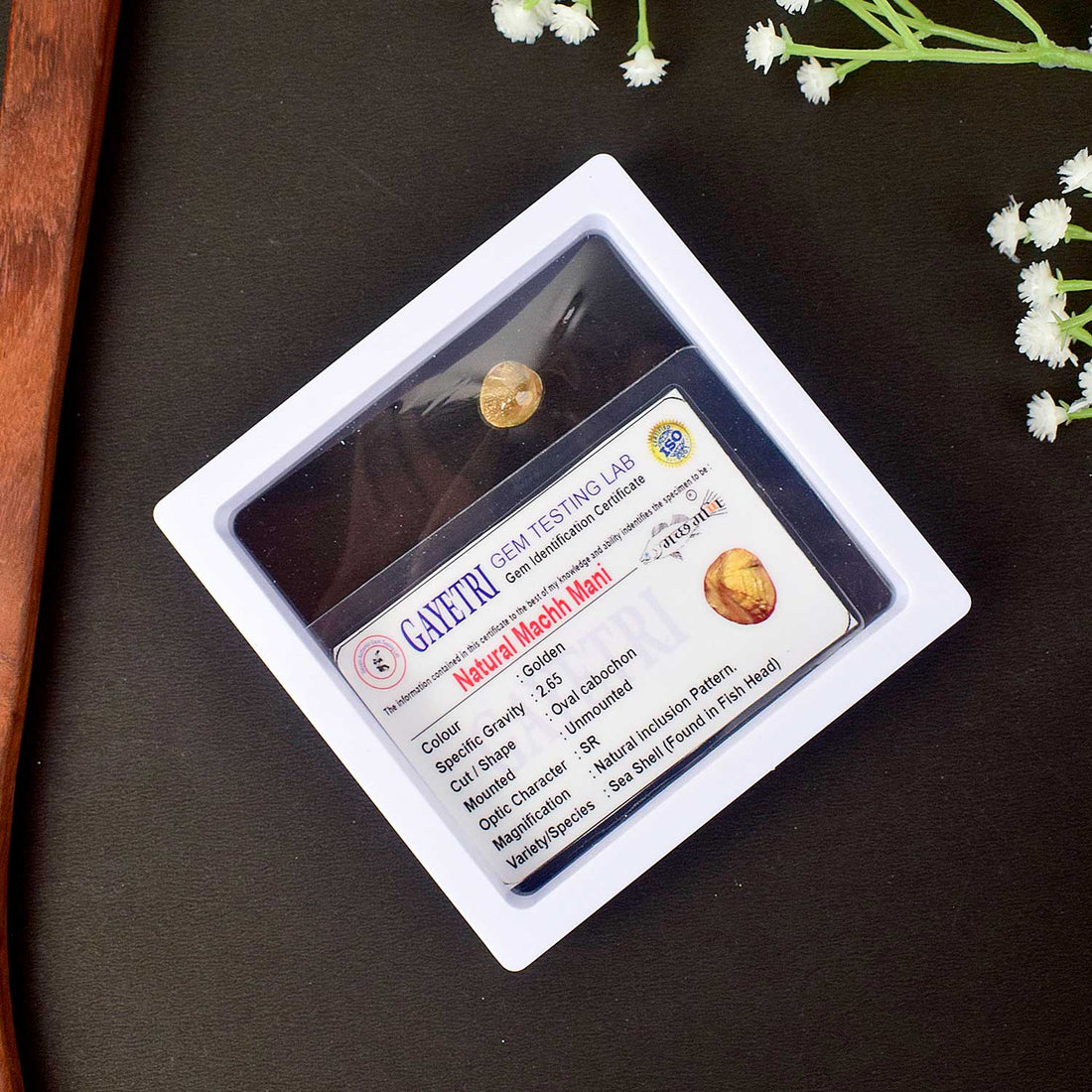 Certified Natural Machh Mani in Golden Finish for Divine Protection