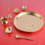 7 Piece Brass OM Pooja Thali Set (9 Inch) Design 10