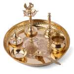 7 Piece Brass Laxmi Ganesh Pooja Thali Set (9 Inch) Design 3