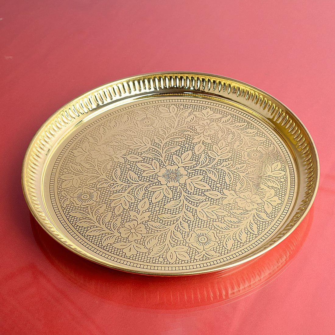 Traditional Vintage Brass Floral Thali