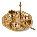 7 Piece Brass Om Laxmi Ganesh Pooja Thali Set (7.5 Inch - 8 Inch) Design 2