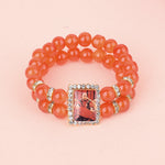 Orange Double Band Round Pearl Bracelet with Jai Guruji Swaroop Handmade Bracelets for Men and Women
