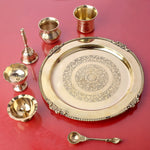 7 Piece Brass Royal Pooja Thali Set (9 Inch - 10 Inch) Design 1