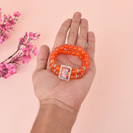 Orange Double Band Round Pearl Bracelet with Jai Guruji Swaroop Handmade Bracelets for Men and Women