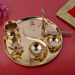7 Piece Brass Designer Pooja Thali Set (8.5 Inch - 9 Inch) Design 6