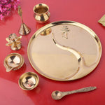 7 Piece Brass Designer Pooja Thali Set (8.5 Inch - 9 Inch) Design 6