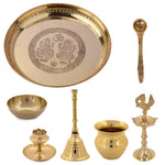 7 Piece Brass Laxmi Ganesh Pooja Thali Set (9 Inch) Design 3