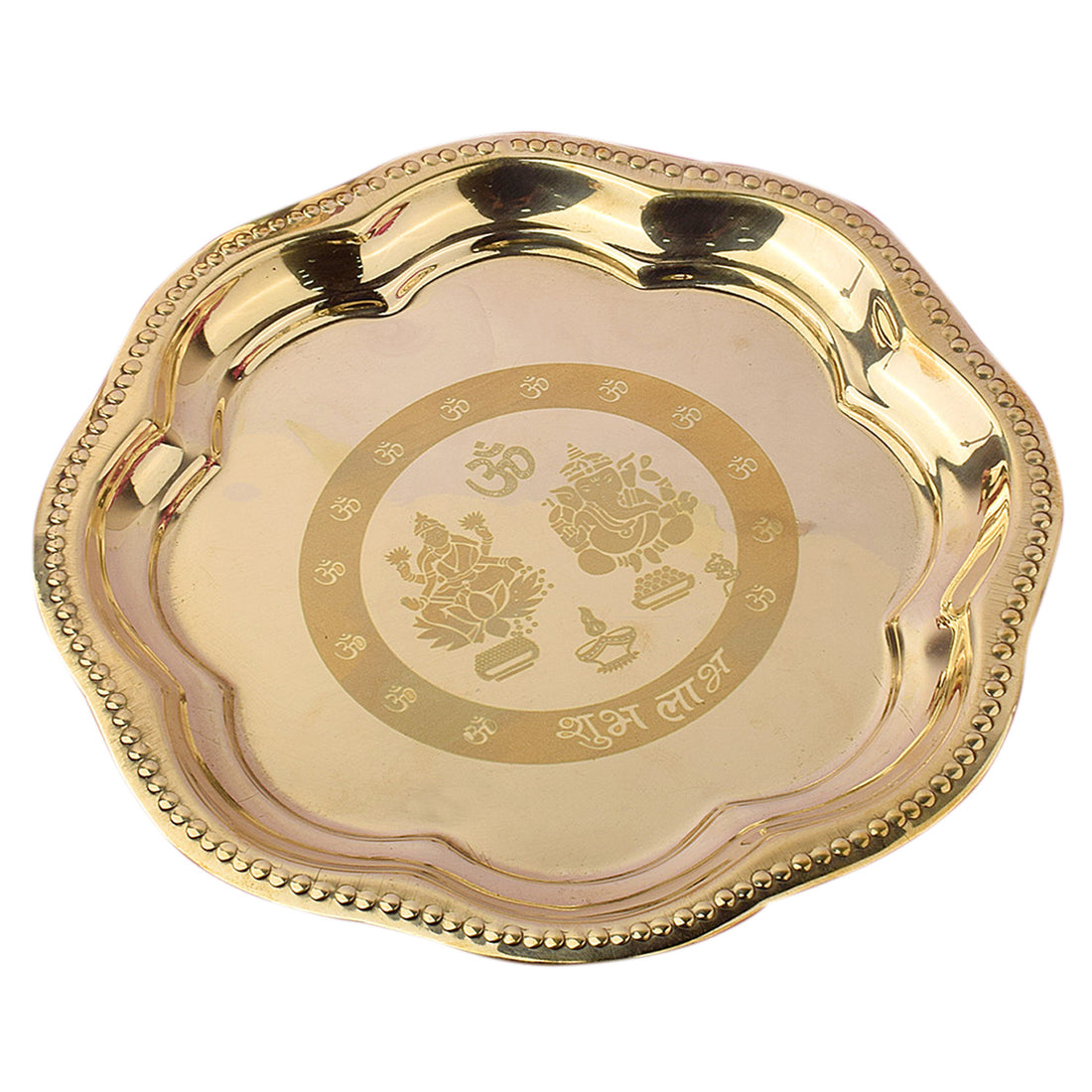 7 Piece Brass Om Laxmi Ganesh Pooja Thali Set (7.5 Inch - 8 Inch) Design 2