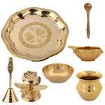 7 Piece Brass Om Laxmi Ganesh Pooja Thali Set (7.5 Inch - 8 Inch) Design 2