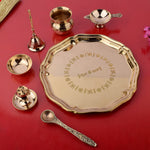 7 Piece Brass Shubh Labh Pooja Thali Set (8 Inch) Design 8