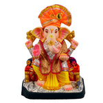 Cream & Pink Printed Ganpati Idol Patka with Fringe - 32 Inch