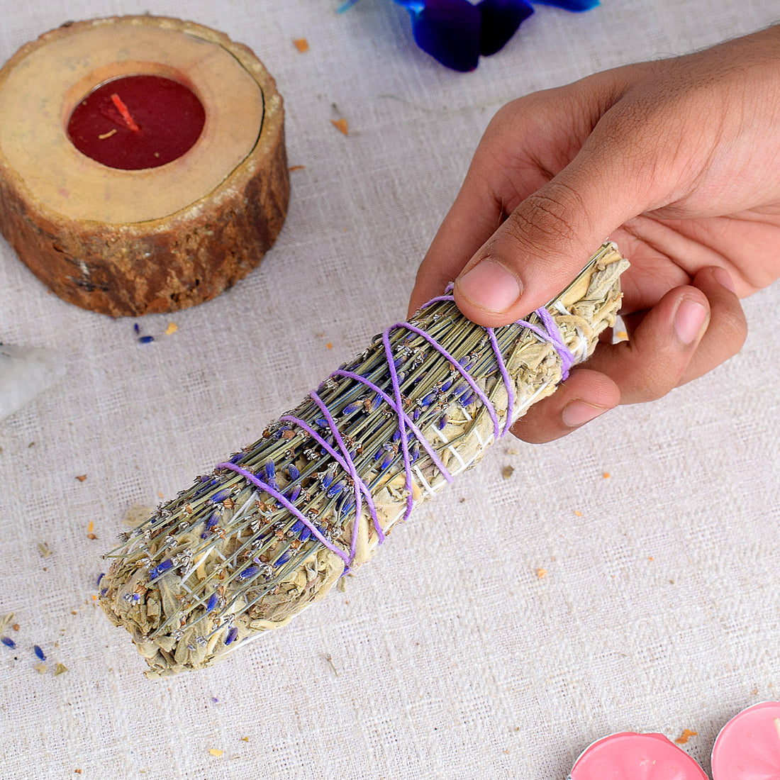 WHITE SAGE WITH LAVENDERS & RAINBOW MOONSTONE CRYSTAL HEALING SMUDGES