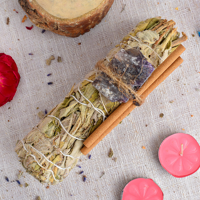 MAXICAN INCENSE SAGE WITH AMETHYST CRYSTAL HEALING SMUDGE